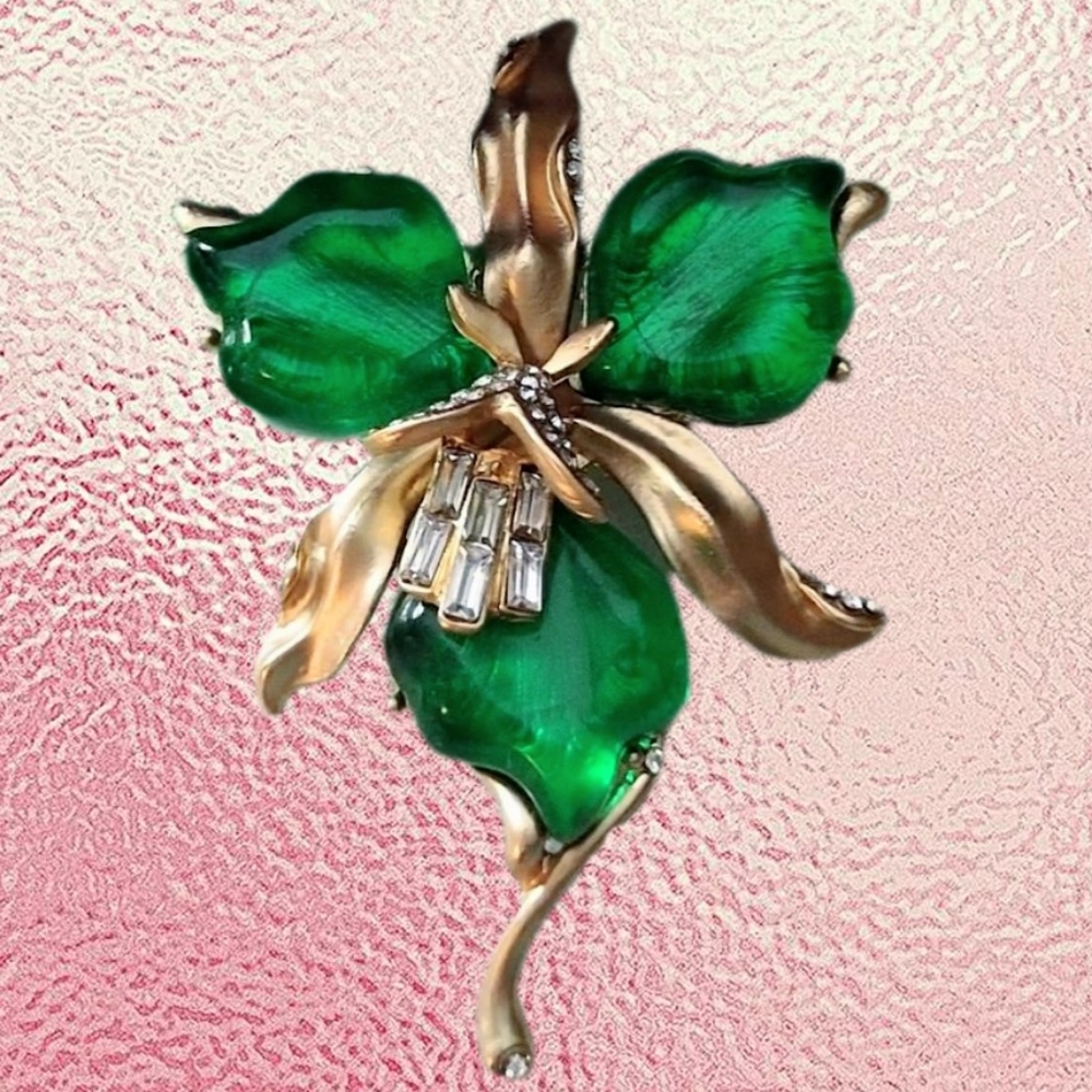 Green & Gold Palace Flower Brooch